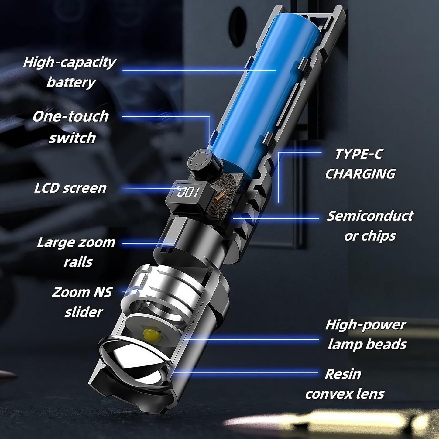 Rechargeable flashlights1500L Tactical Flashlight,Adjustable Focus LED Flashlight, 3 Lighting Modes, Long Battery Life,IPX5 Waterproof,Small Bright Flashlight for Home,Power Cuts,Emergency,Camping