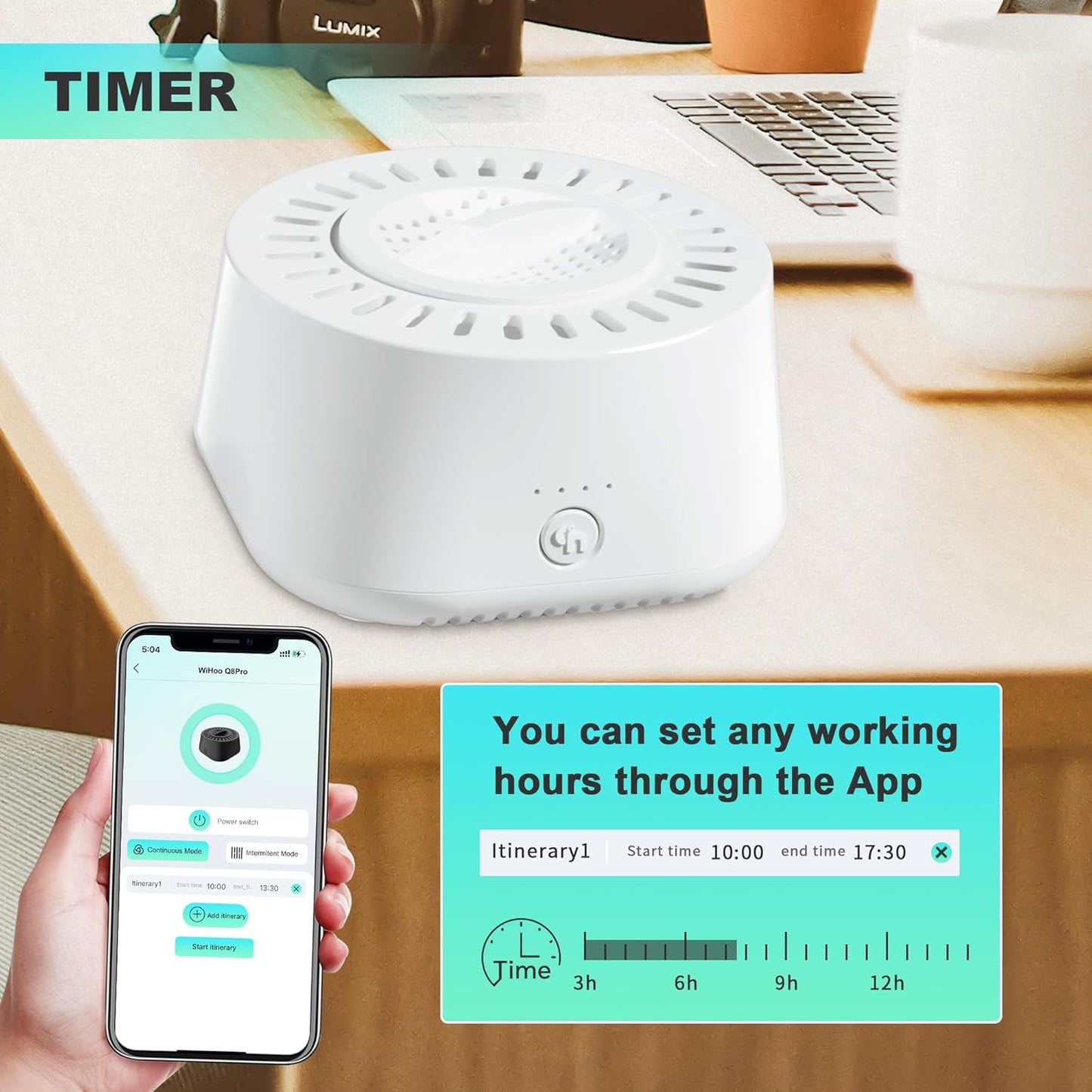 WEGA Aromatherapy Diffuser Rechargeable with Bluetooth APP Control,Timer and Auto-Off Safety,Portable Aromatherapy Air Diffuser for Home Office Bedroom (Lavender Fragranc, White)