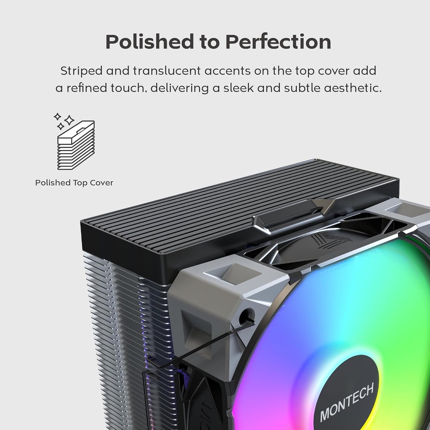 MONTECH NX400 ARGB - CPU Cooler, Single Tower, 4 Advanced Heat Pipes, 52-fin Heat Sink, E28, 120mm FDB Static Pressure Fan, 28mm Fan Thickness, Corner-Cover Footpads, Polished Top Cover, ARGB - Black