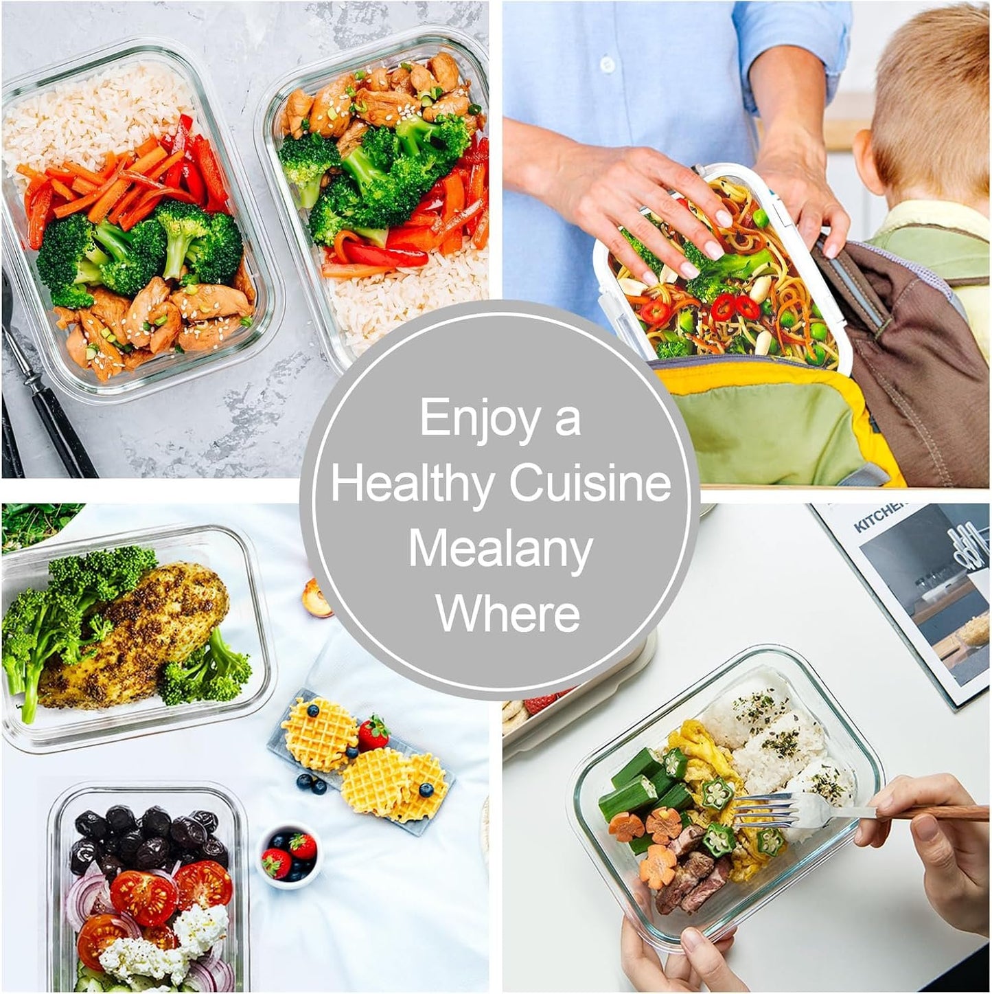 VERONES 10 Pack 22 OZ Glass Meal Prep Containers, Airtight Glass Lunch Containers Set,Glass Food Storage Containers with Lids,BPA Free, for Microwave, Oven, Freezer & Dishwasher Friendly,White