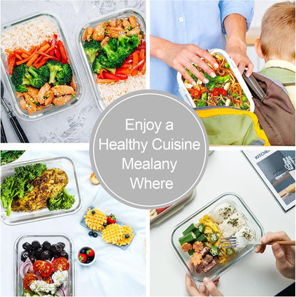VERONES 10 Pack 22 OZ Glass Meal Prep Containers, Airtight Glass Lunch Containers Set,Glass Food Storage Containers with Lids,BPA Free, for Microwave, Oven, Freezer & Dishwasher Friendly,White