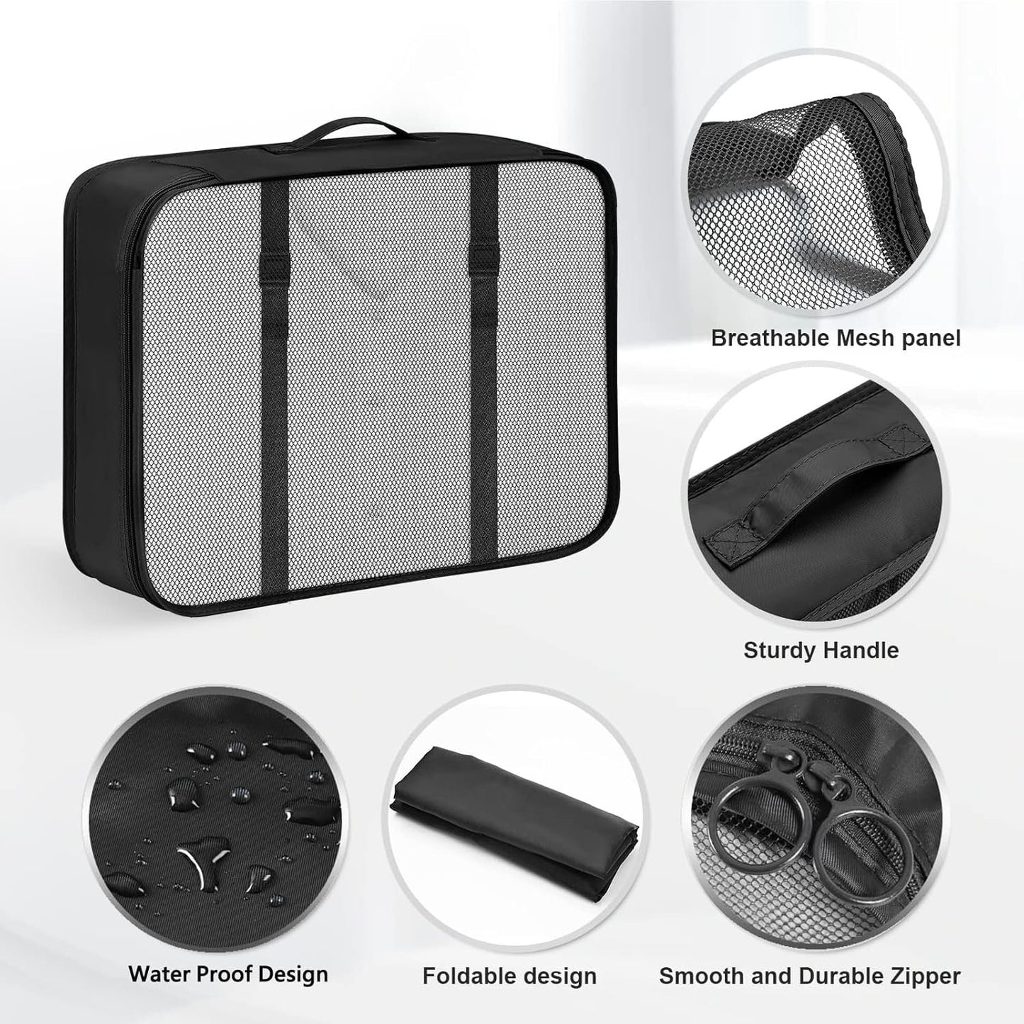 Packing Cubes, 7 Set Travel Packing Bags, Suitcase Organisers for Clothes, Travel Cubes Storage Bag Luggage Accessories (Black, Packing Cubes + Underware Bag)