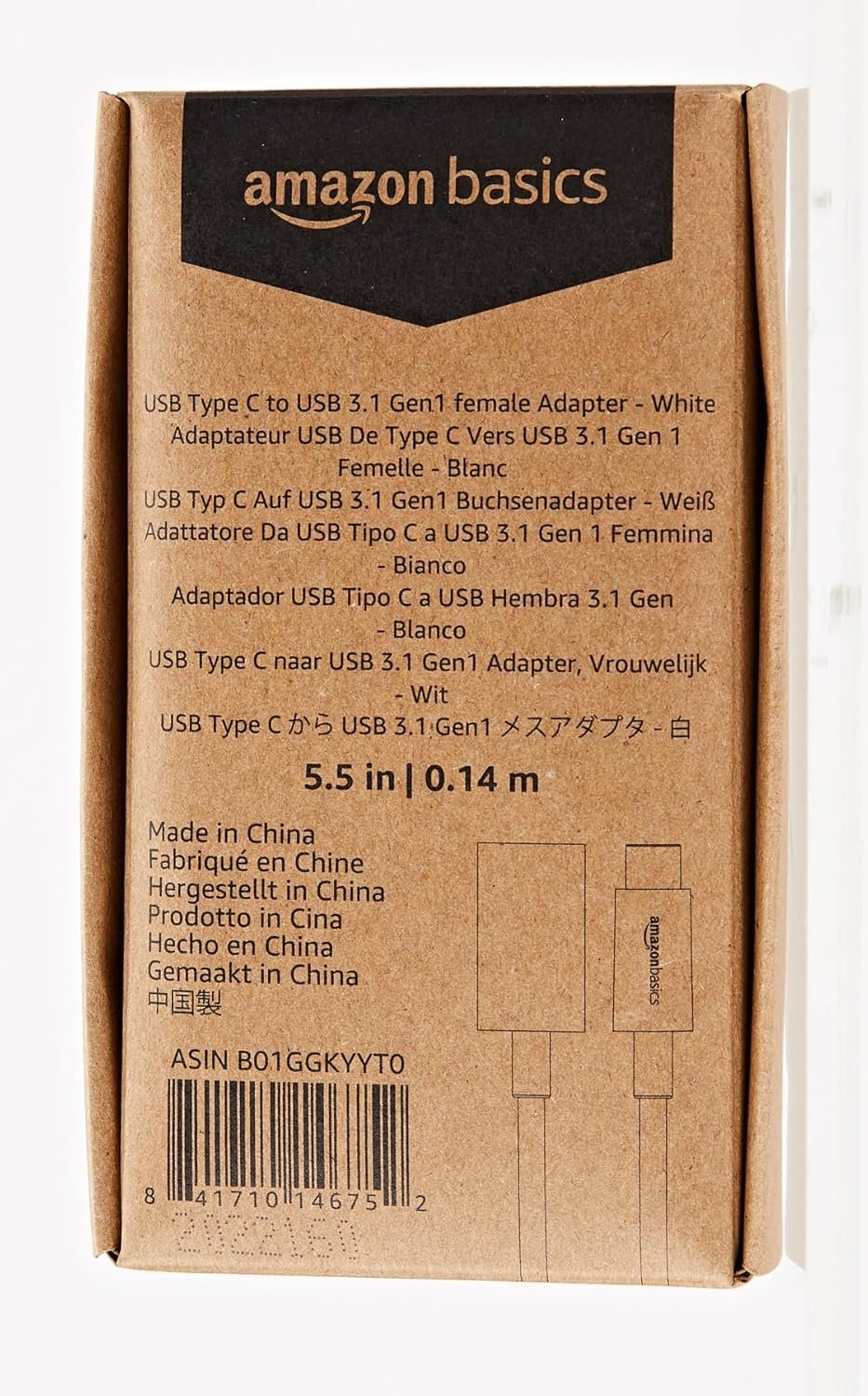 Amazon Basics USB Type-C to USB 3.1 Gen1 Female Adapter - White, Pack of 1