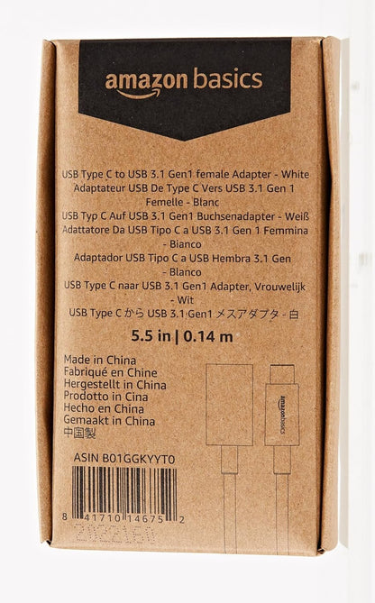 Amazon Basics USB Type-C to USB 3.1 Gen1 Female Adapter - White, Pack of 1