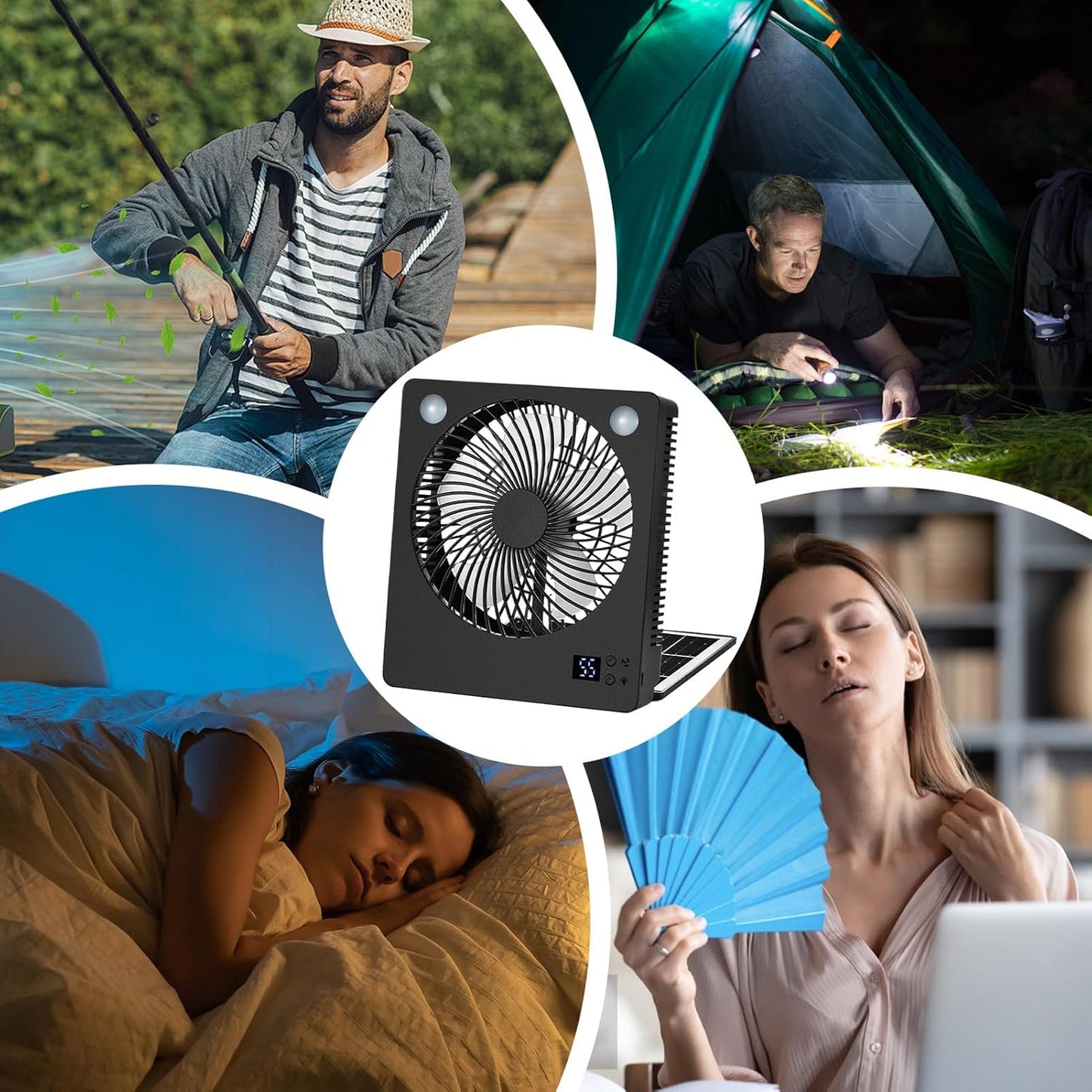 Solar Power Fan, Cooling Camping Fan, Rechargeable Folding Air With LED Lights, Quiet 3-Speed Cool Gadget For Home, Tent, Beach, Travel, Survival Gear, 7.2x2.36x8.19 In, 1-Pack