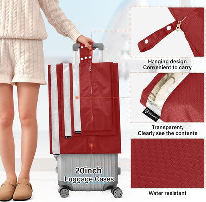 Darkred 3pcs Travel Packing Storage Bags Collapsible Bags For Closet Ziplock Bags Home Organization