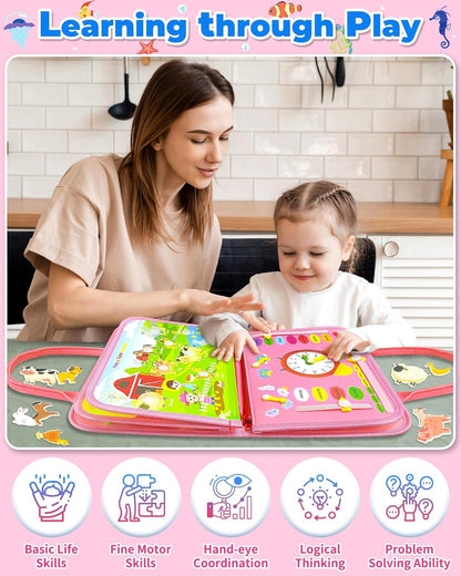 Gojmzo Busy Board Montessori Toys for Toddler Girl Gifts, Busy Book Sensory Toys for Toddlers, Learning Educational Toddler Travel Activities