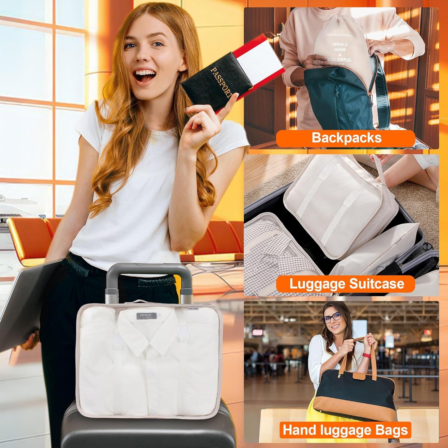 Kingdalux Pack of 8 Packing Cubes for Suitcase, Travel Organizer with Laundry Bag, Compression Bag, Shoe Bag, Underwear Bag for Men and Women