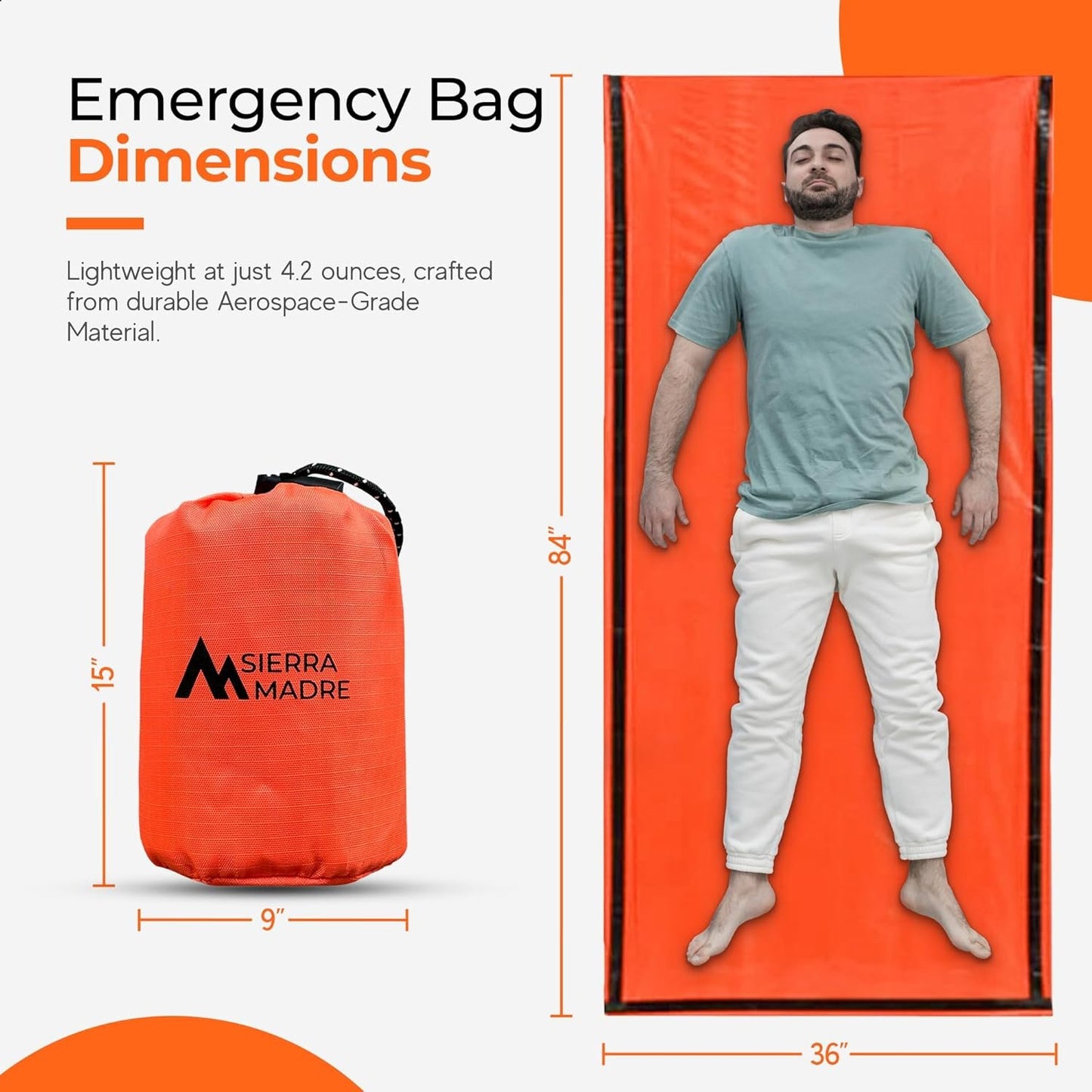 Sierra Madre Emergency Sleeping Bag – Ultralight, Waterproof Mylar Thermal Bivy Sack Tent for Hiking, Bug-Out Bags, Survival Kits – Emergency Survival Space Blanket for Heat Retention 5 Pack