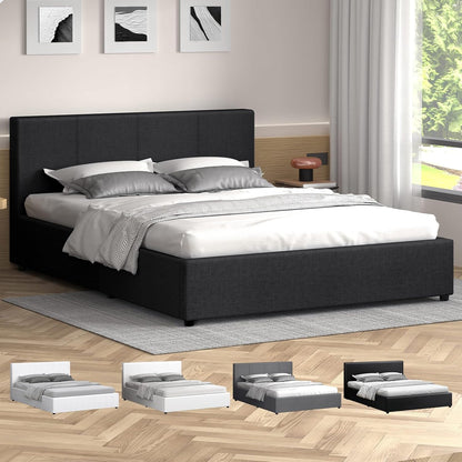ALFORDSON Bed Frame with Gas Lift Storage Base Double Size, Bed Platform Foundation with Linen Fabric Upholstered Tufted Headboard for Mattress Topper, Tricia Fabric Charcoal
