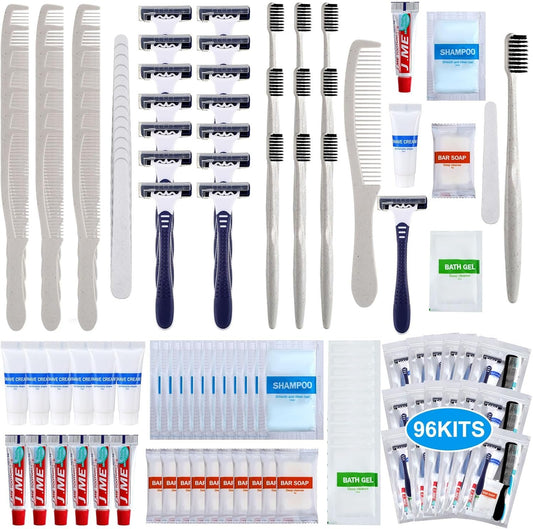Suclain 96 Pack of Bulk Hygiene Kit for Homeless Travel Size Toiletries Bulk Dental Hygiene Kit Homeless Care Package Supplies for Travel Cleaning Charity Hotel Hospital Industries