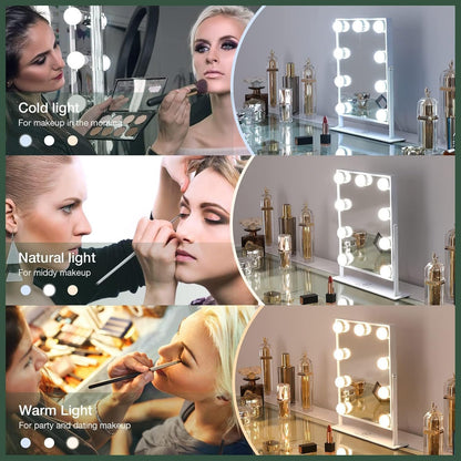 Lighted Vanity Make Mirror with Light,Makeup Mirror with Dimmable LED Blubs, Screen Touch Control Three Colors Lights Ajustable Angle for Dressing Table