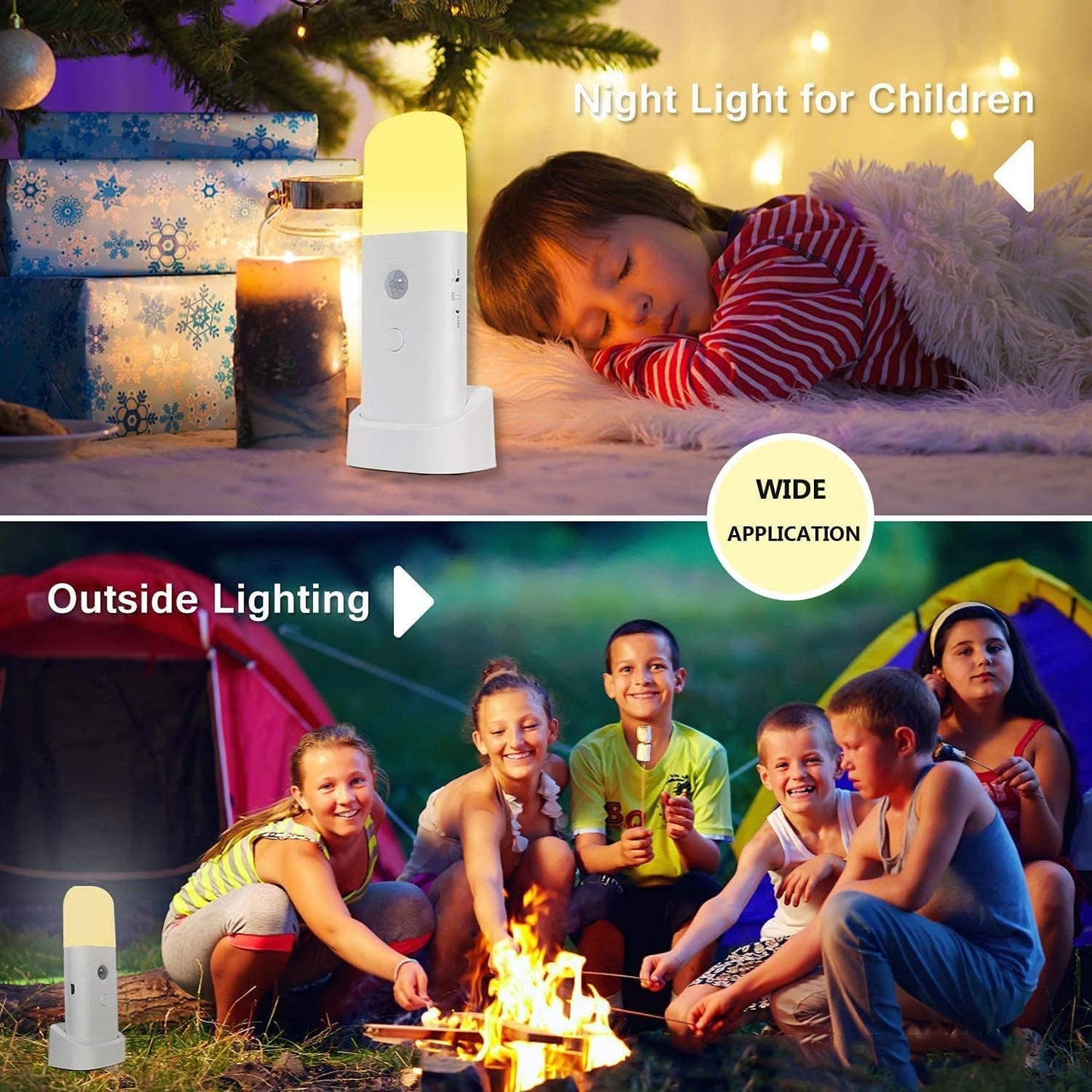 Zoeson Motion Sensor Light Indoor with Base, USB Rechargeable Battery 2000mAh, Dimmable LED Night Light, Bedside Lampfor Kids Room, Bathroom,Living Room, Bedroom(Warm White) (3-Pack)