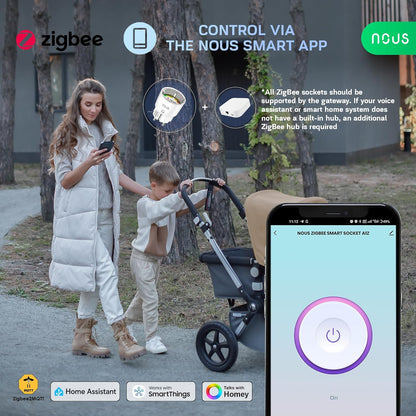 NOUS A1Z ZigBee Smart Socket, Compatible with Alexa, Google Assistant, Home Assistant, Tuya, Smart Home Automation with Energy Monitoring, Smart WiFi Sockets for Home Automation, 2MQTT