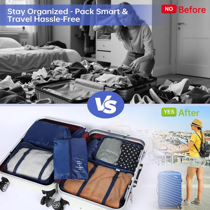 Packing Cubes Travel Bag Polyester 7 Pieces Lightweight Waterproof Space Saving Travel Bag Organizer (Dark Blue)