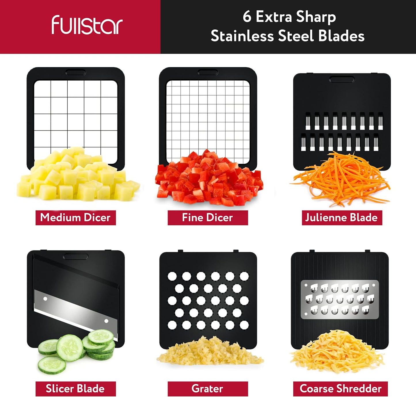 Vegetable Chopper Cutter Mandoline Slicer Cheese Grater - Food Onion Salad Veggie Chopper with Container - French Fry Potato Dicer Slicer Cutter - Kitchen Tools Gadgets (6-in-1 Compact Black)