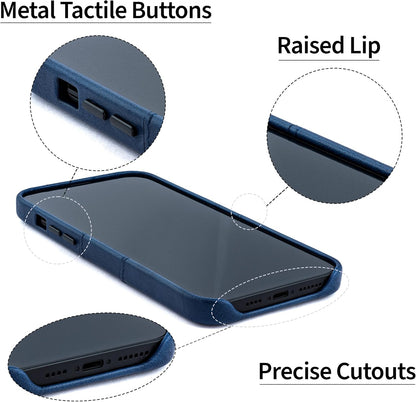 Dockem Card Case for iPhone 14 with Built-in Metal Plate for Magnetic Mounting & Wallet with 2 Holder Slots: M2 Exec Premium Synthetic Leather (Navy Blue)
