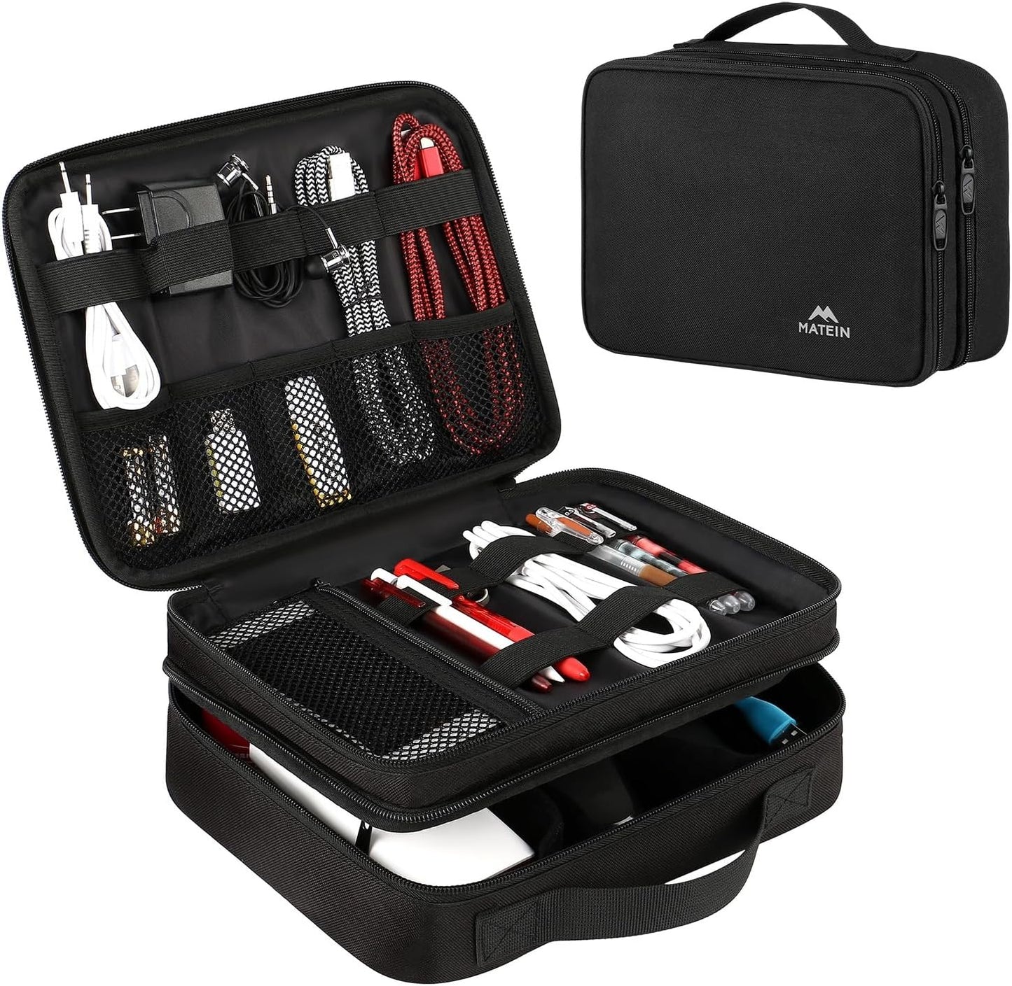 MATEIN Travel Cable Organizer, Waterproof Cable Bag for Travel Accessories, Multifunctional Charger Cable Organizer, Data Cable, Mouse, USB Stick, Mini Tablet, Black