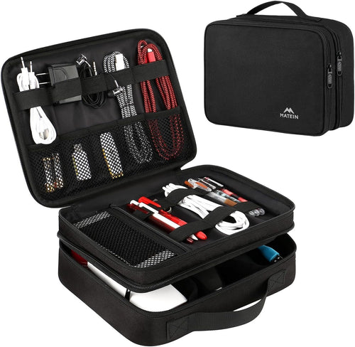 MATEIN Travel Cable Organizer, Waterproof Cable Bag for Travel Accessories, Multifunctional Charger Cable Organizer, Data Cable, Mouse, USB Stick, Mini Tablet, Black