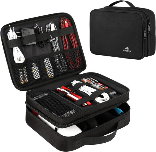 MATEIN Travel Cable Organizer, Waterproof Cable Bag for Travel Accessories, Multifunctional Charger Cable Organizer, Data Cable, Mouse, USB Stick, Mini Tablet, Black