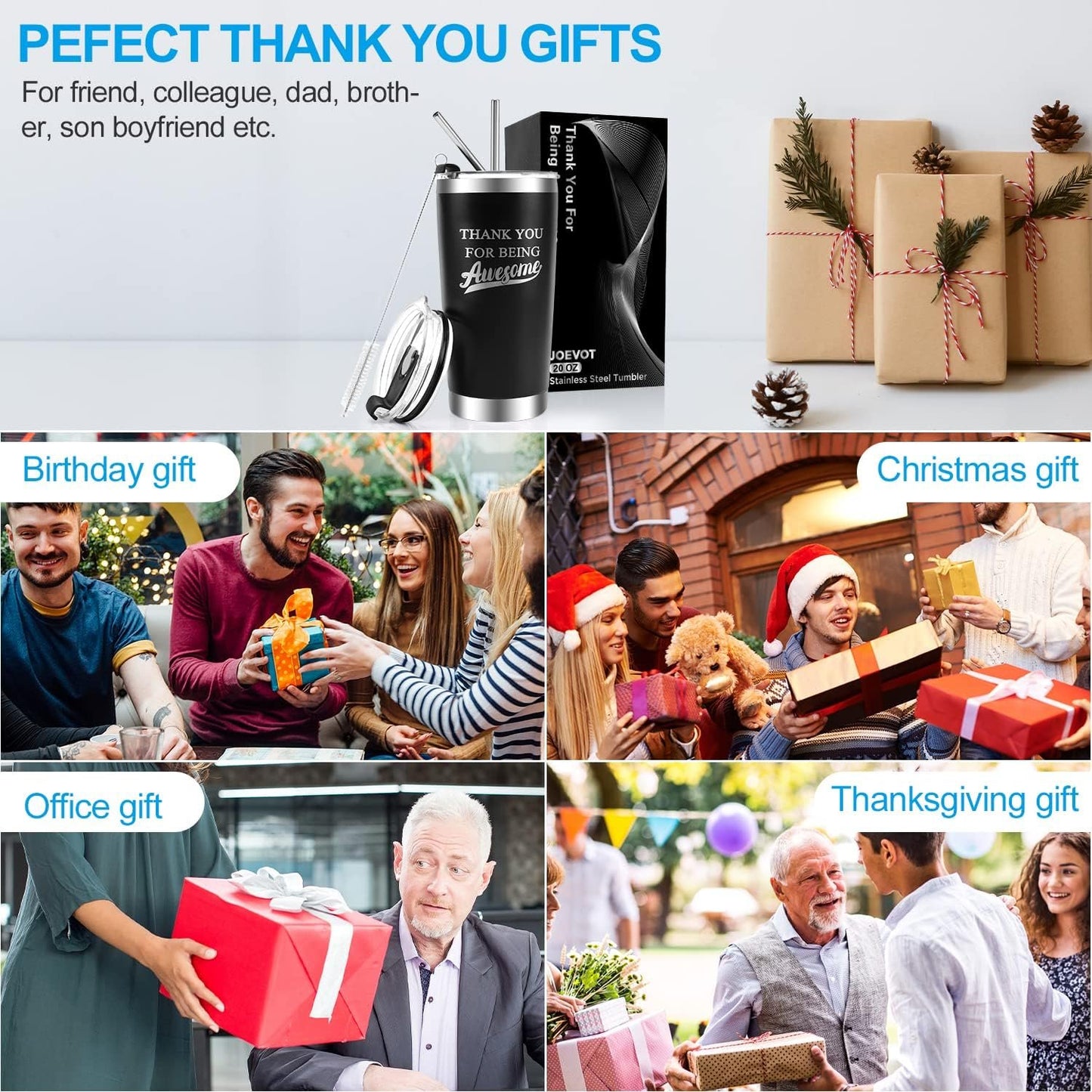 Thank You Gifts for Men,Women Thank You for Being Awesome Mug Tumbler, Appreciation Gift Teacher, Inspirational Birthday Gifts for Friends, Men, Dad, Husband, Coworker-Stainless Steel Tumbler 20 Oz