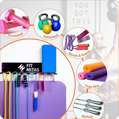 Small Gym Organizer Wall & Barbell Wall Mount Vertical. Cool Home Gym Accessories for Men, Wall Mounted Dumbbell Rack & Barbell Hanger. Yoga Mat Holder & Gym Organization for Home Gym Organizer Wall.