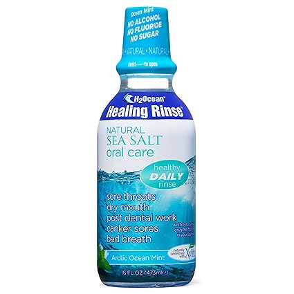 H2Ocean Healing Rinse Natural Sea Salt Oral Care - Mouth Rinse for Oral Care - Great for Piercings, Sore Throats & Gum Health - Alcohol- & Fluoride-Free Mouthwash - Arctic Ocean Mint, 16 oz Visit the H2Ocean Store