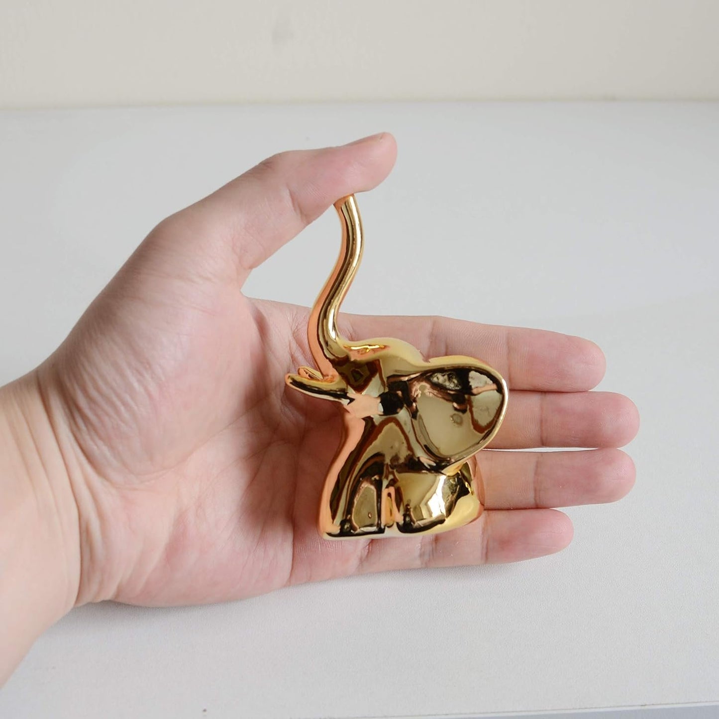 BIHOIB Home Decor Elephant Statues,1 Pair, Small Decorative Accents for Shelves, Livingroom and Bedroom, Gold and White