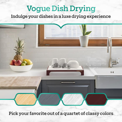 Lanuks Stone Drying Mat for Kitchen Counter |Drying Matt Kitchen Counter with Bamboo Dish Drying Rack |Diatomaceous Earth Dish Drying Mat (Cherry Stand)