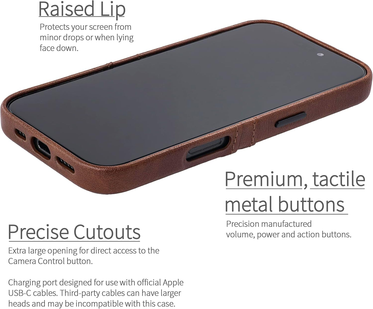 Dockem Card Case for iPhone 16 Pro with Built-in Metal Plate for Magnetic Mounting & 2 Card Holder Pockets: M2 Exec Premium Synthetic Leather Wallet Case (Brown)