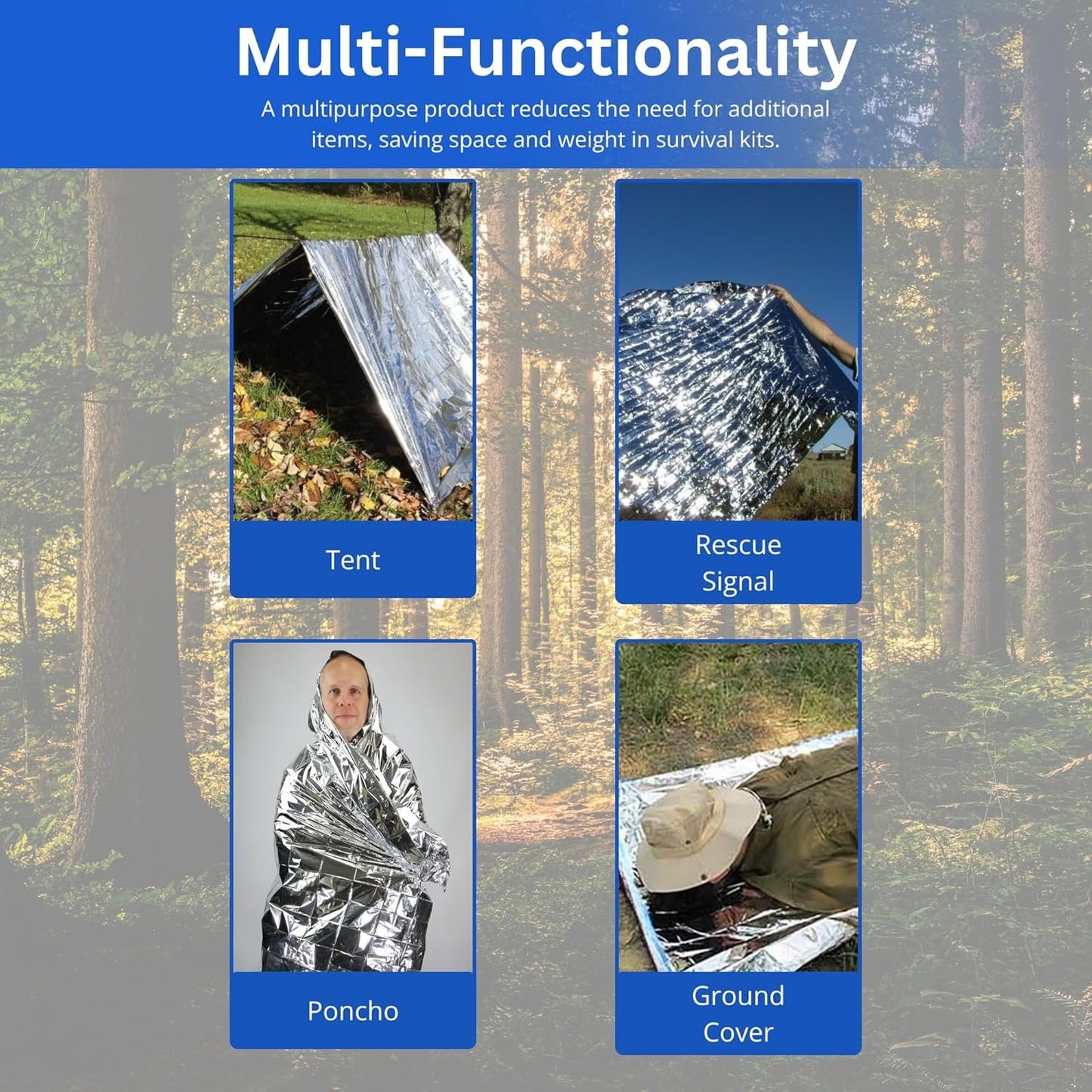 FRONTLINE Emergency Thermal Blankets Large 54" x 84" Mylar Blankets Survival Gear Camping Gear Emergency Space Blanket First Aid for Survival (4)