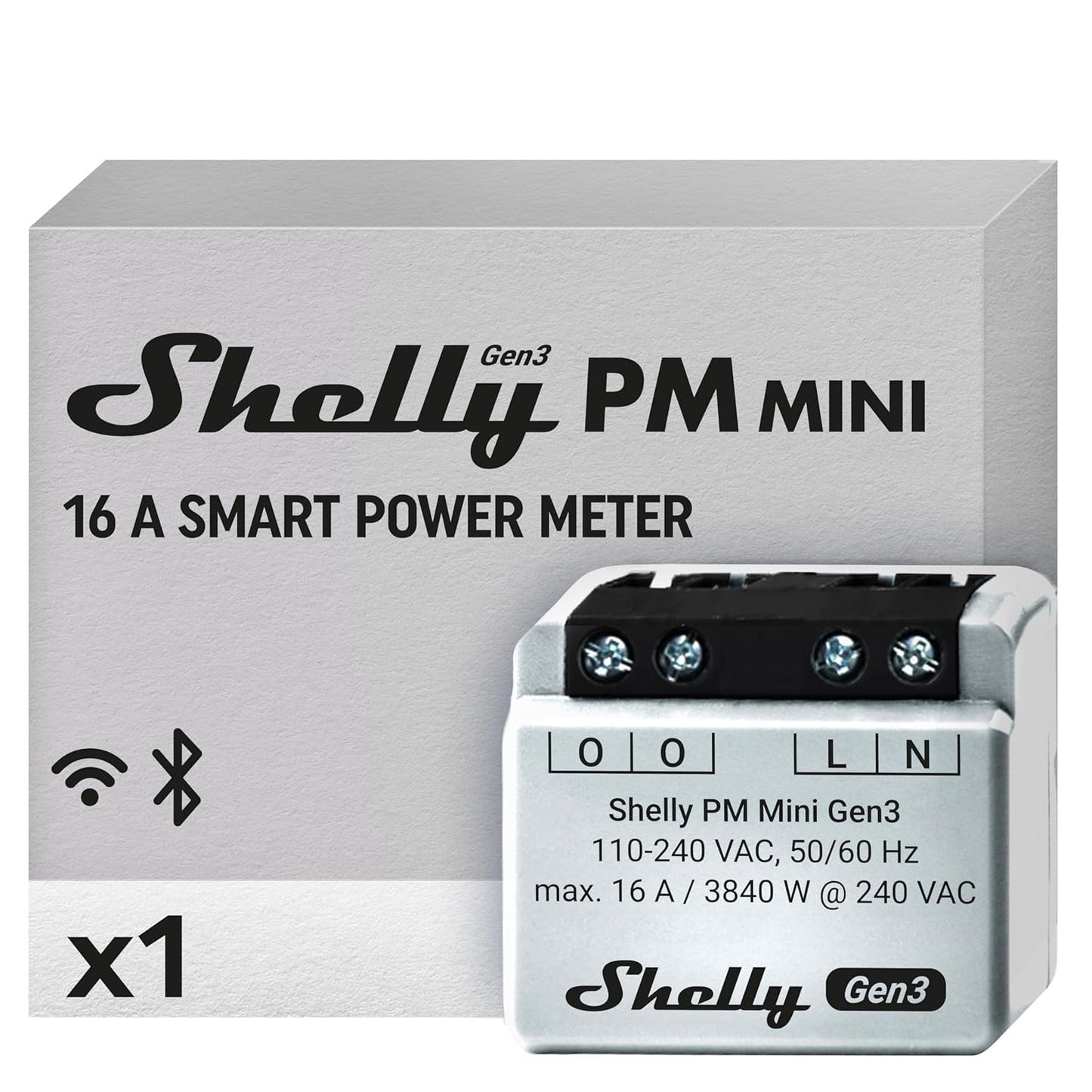 Shelly PM Mini Gen 3 | WiFi & Bluetooth Smart Power Meter 1 Channel 16 A | Home Automation | Compatible with Alexa & Google Home | iOS Android App | No Hub Required | Smart Schedules