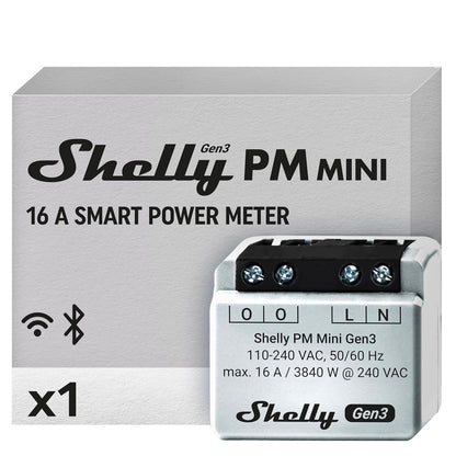Shelly PM Mini Gen 3 | WiFi & Bluetooth Smart Power Meter 1 Channel 16 A | Home Automation | Compatible with Alexa & Google Home | iOS Android App | No Hub Required | Smart Schedules