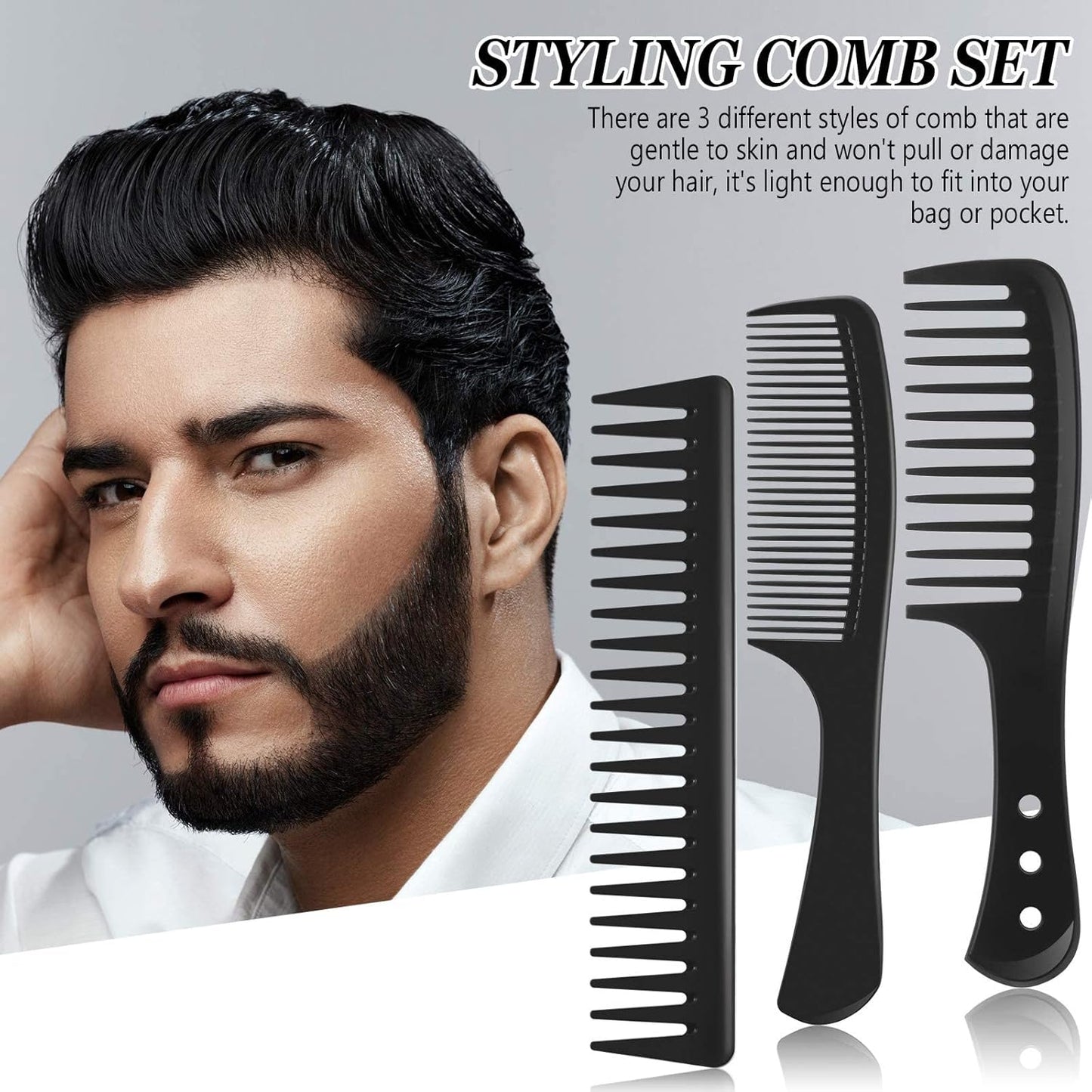4 Pieces Wide Tooth Detangling Hair Comb Detangling Hair Comb Hair Styling Comb Set, Carbon Fiber Styling Cutting Comb Anti Static Heat Resistant Comb for Women Curly Straight Long Hair, Black