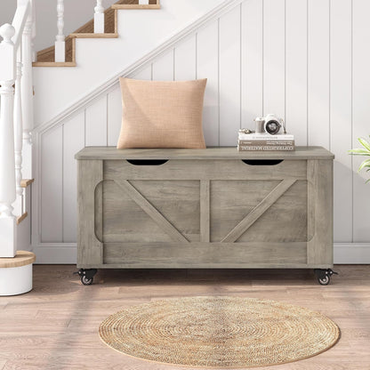 IDEALHOUSE Storage Chest, 39.4" Storage Bench, Wooden Storage Trunk with Safety Hinges, Lift-Top Entryway Bench, Supports 350 lb, Shoe Bench, for Bedroom, Living Room, Farmhouse Rustic Style, Gray