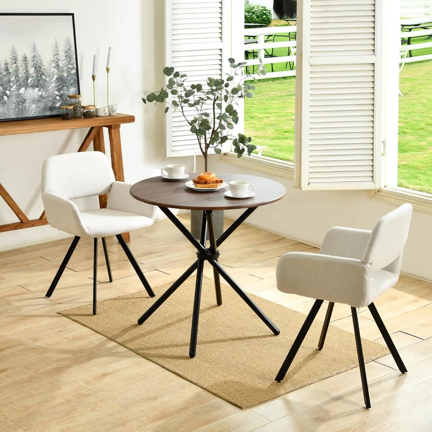 Homy Casa Round Dining Table - 31.5 Inch 2 Person Little Industrial Reception Table with Crossed Leg Support for Dining Room Kitchen, Espresso