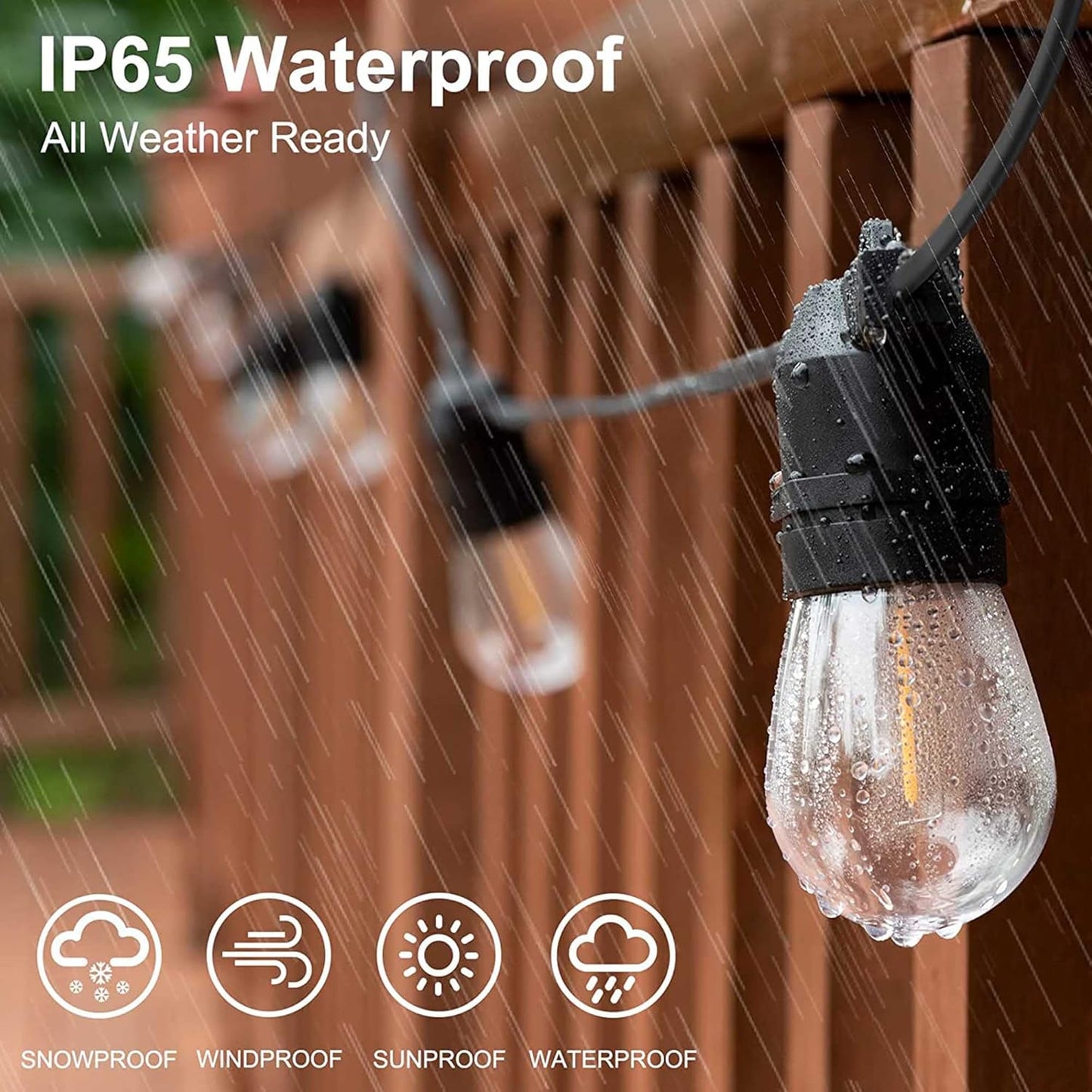 TEKXDD 16M String Lights Outdoor, 53FT LED IP65 Waterproof Patio String Lights with Shatterproof 15 + 1 S14 LED Bulbs