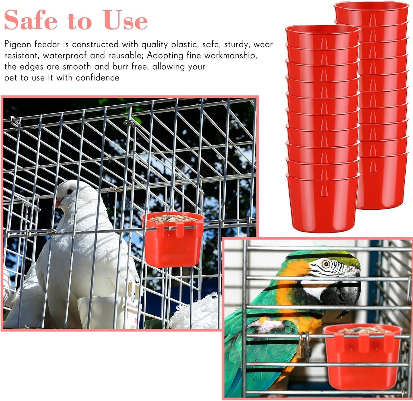 Sumind 60 Pieces Cage Cups Birds Hanging Feeders Seed Bowl 8 oz Plastic Chicken Feeder Water Bowl Hanging Chicken Waterer Feeding Watering Dish Coop Cups for Gamefowl Parrot Parakeet Poultry(Red)