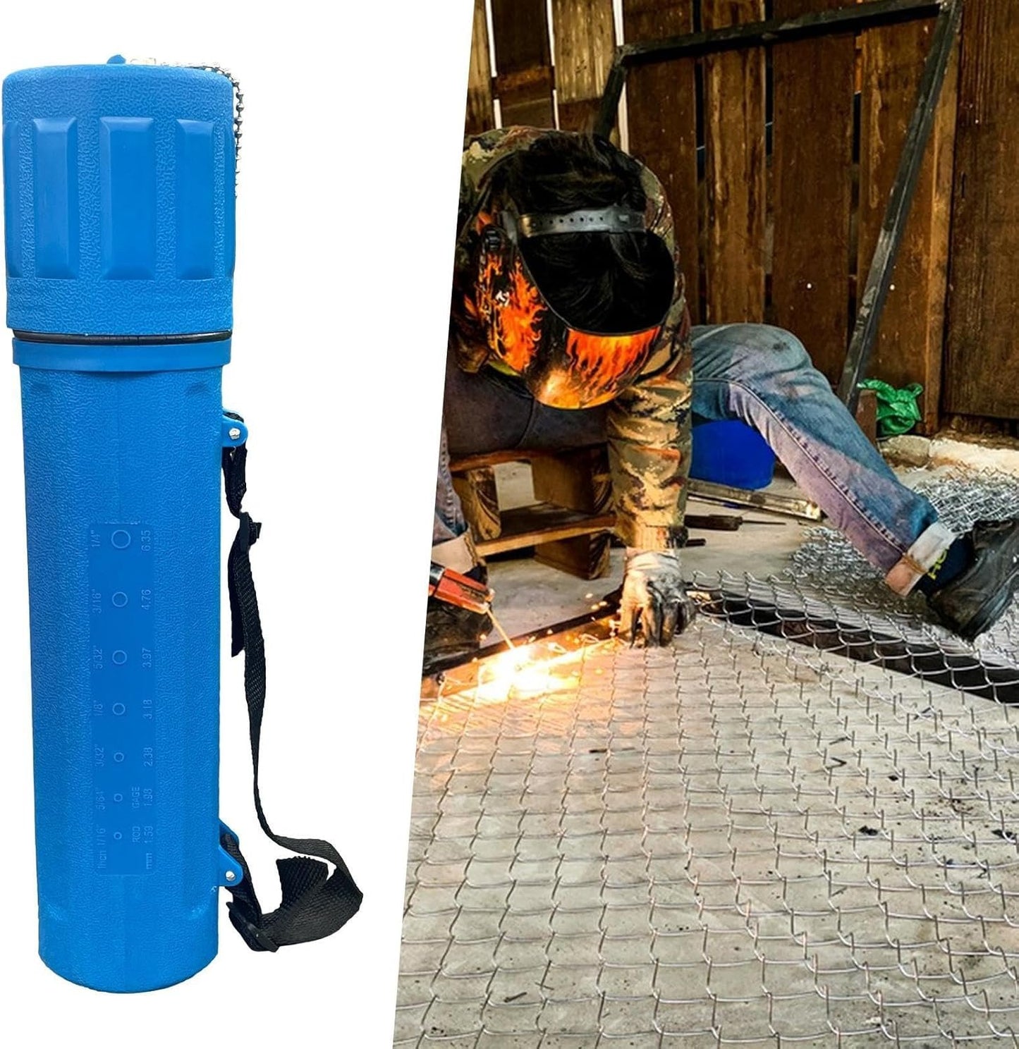 Oshhni Welding Rod Holder Welding Rod Canister 15 inch Airtight with Strap Workspace Organization Airproof Welding Rod Storage Tube, Blue
