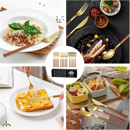 Cutlery Set, 15-Piece Stainless Steel Utensil Set, Flatware Set Service for 5 Use for Home & Restaurant with Gift Box, Gold