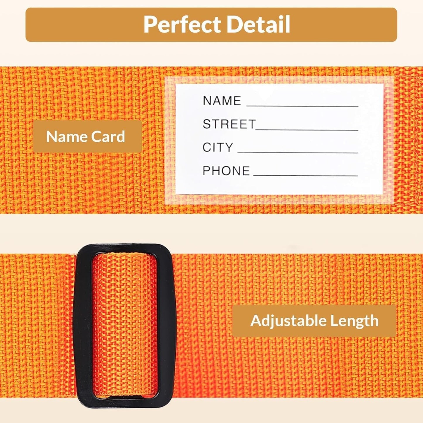 4 Pack Luggage Straps, 2M Adjustable Belts Keep Suitcase Secure While Traveling, with Name ID Card, Luggage Accessories to Secure Bag Cargo Safe Quick-Release (Orange)