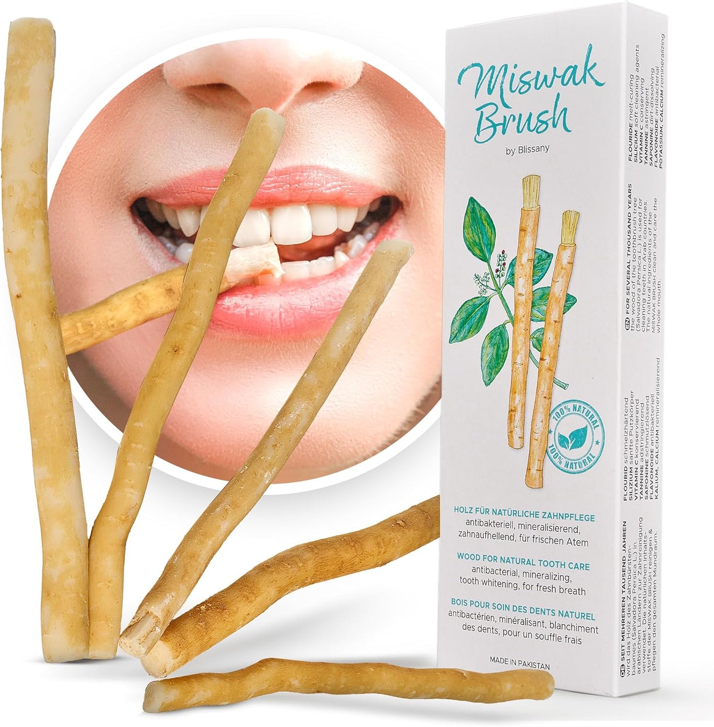 Miswak Toothbrush by Blissany- Traditional Arabic Toothbrush, Wooden Toothbrush, Natural White Toothbrush, 5pcs