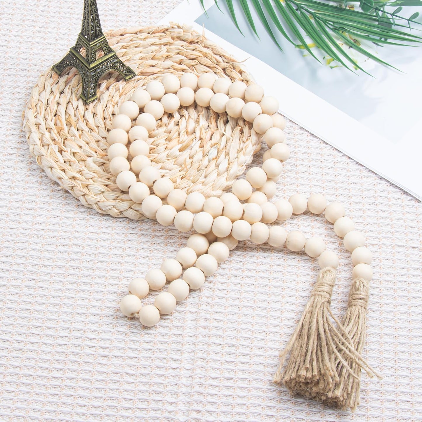 Becho 1 pc 57 Inches Wood Bead Garland with Tassels Home Decor Beads Prayer Beads Farmhouse Beads Wall Hanging Decor