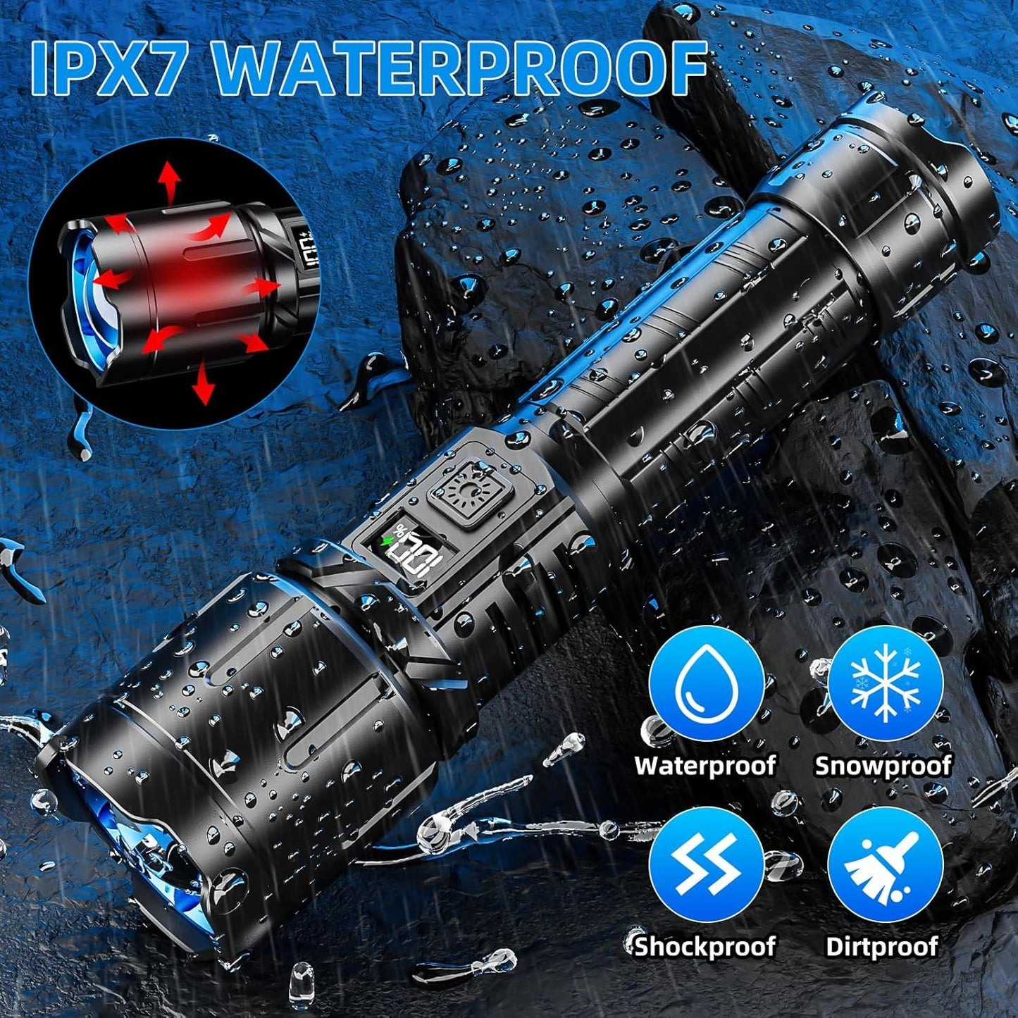 Rechargeable Flashlight 990000 High Lumen, Brightest LED Flashlights with IPX7 Waterproof, Zoomable, 4 Lighting Modes Super Bright Flash Light, Tactical Flash Light for Outdoor, Camping, Emergency