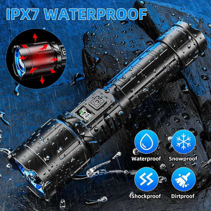 Rechargeable Flashlight 990000 High Lumen, Brightest LED Flashlights with IPX7 Waterproof, Zoomable, 4 Lighting Modes Super Bright Flash Light, Tactical Flash Light for Outdoor, Camping, Emergency