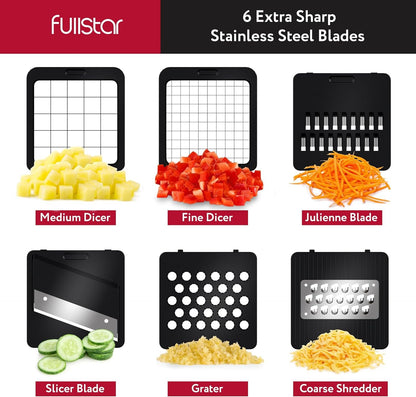 Vegetable Chopper Cutter Mandoline Slicer Cheese Grater - Food Onion Salad Veggie Chopper with Container - French Fry Potato Dicer Slicer Cutter - Kitchen Tools Gadgets (6-in-1 Compact White)