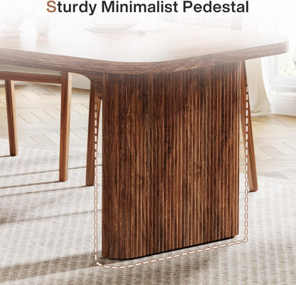 Tribesigns Farmhouse Dining Table for 4-6 People, 62-Inch Modern Kitchen Table with Double Robust Pedestal, Long Rectangular Wooden Dinner Table for Dining Room (Only Table) (Brown)