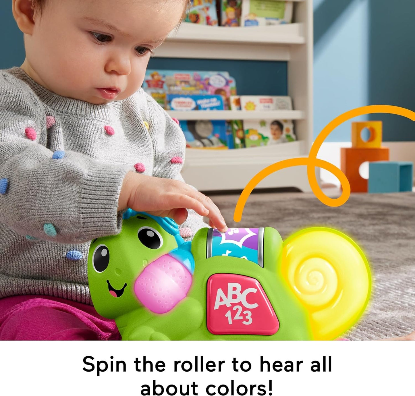 Fisher-Price Baby Learning Toy Link Squad Crawl ‘n Colors Chameleon with Music & Lights for Ages 9+ Months, Compatible Only with Link Squad Items