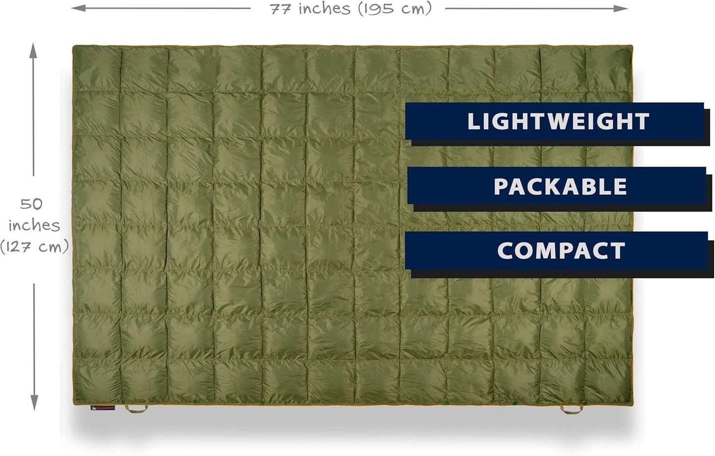 Get Out Gear Double Puffy Camping Blanket - Extra Puffy, Packable, Lightweight and Warm | Ideal for Outdoors, Travel, Stadium, Festivals, Beach, Hammock | Water-Resistant Camp Quilt (Olive/Orange)