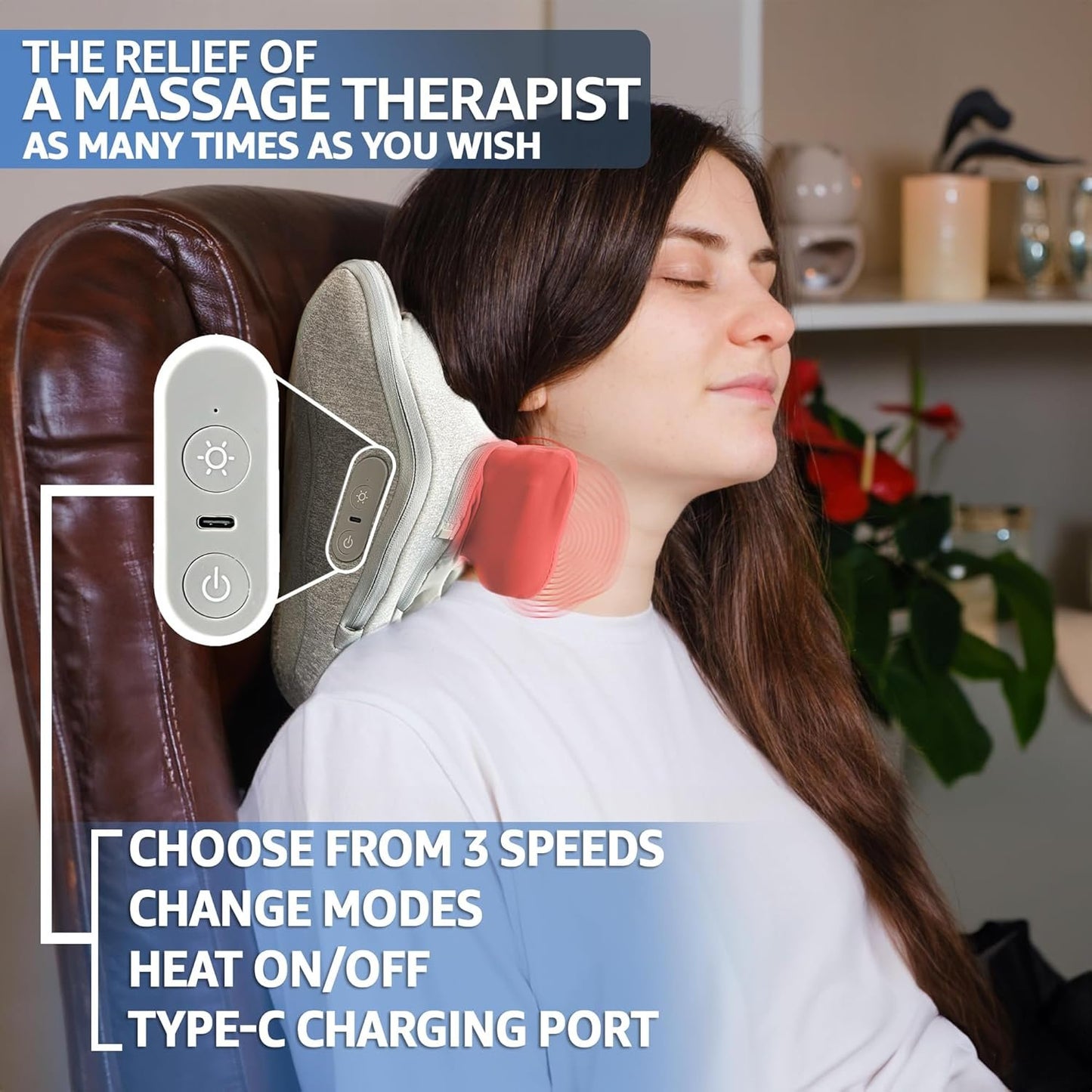 BACKplus Deep Kneading Shiatsu Massage Pillow – Equipped with Heat Therapy for Muscle Relief and Improved Blood Circulation – Portable Deep Tissue Neck and Back Massager